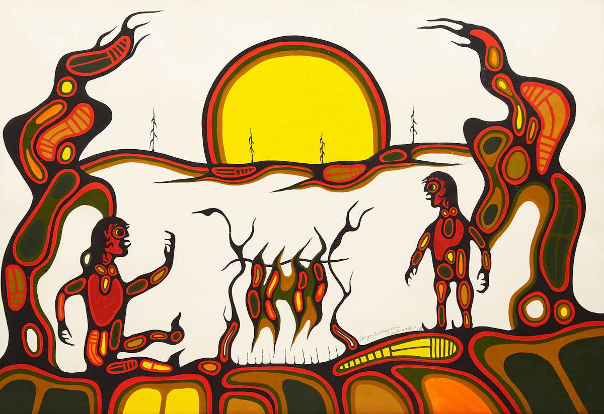 Goyce Kakegamic, Camp at Sunset, acrylic on paper, 1981