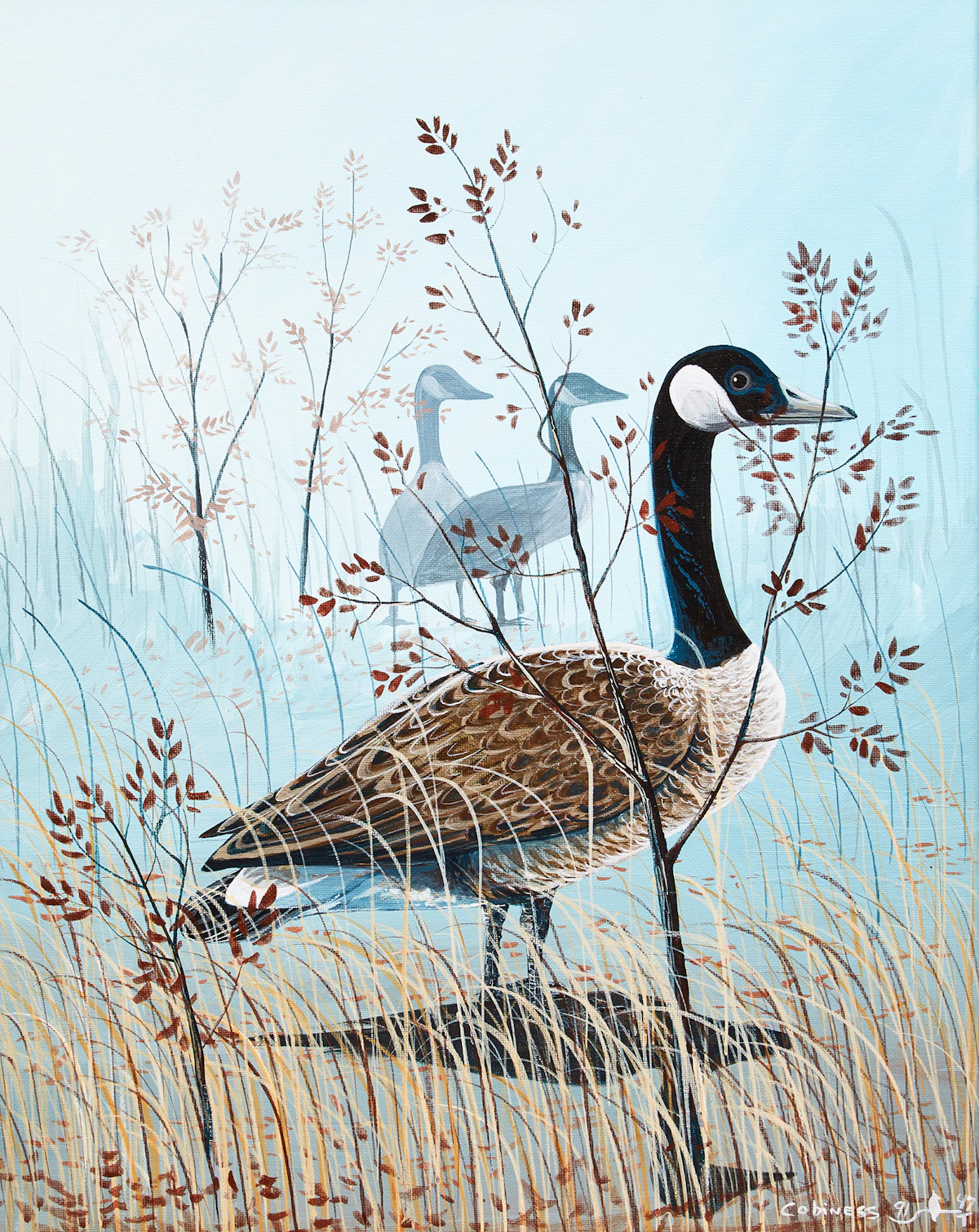 Eddy Cobiness, Geese, acrylic on canvas board, 1991
