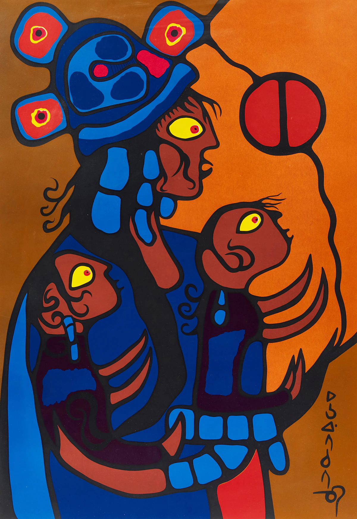 Norval Morrisseau, Artist’s Spiritual Wife and Children, colour serigraph, 1977