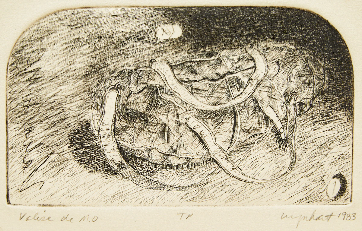 Tony Urquhart, Valise de M.O. , etching, 1983