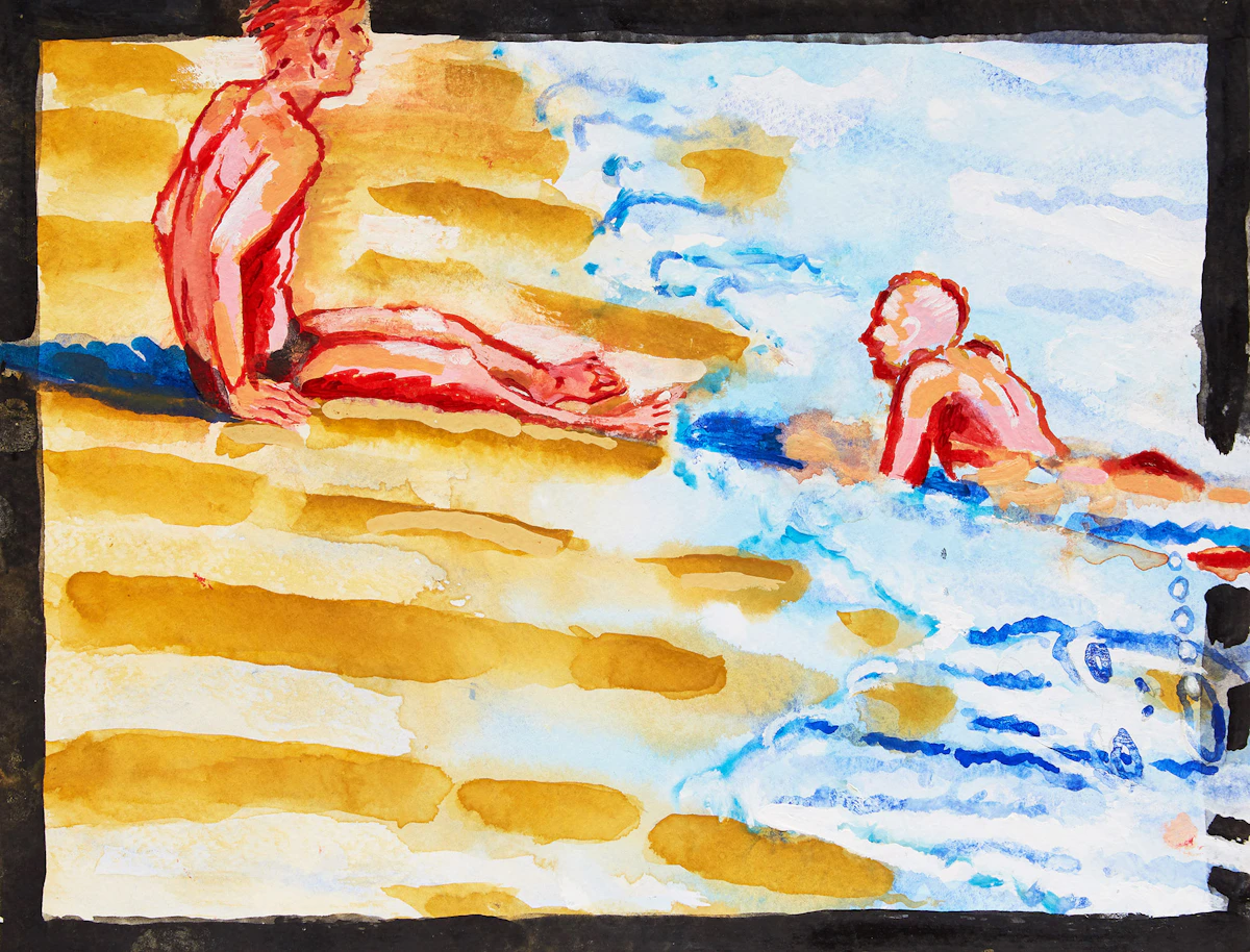 Sheila Butler, Shallow Water; Plunge, two acrylic and gouaches on paper, 2010
