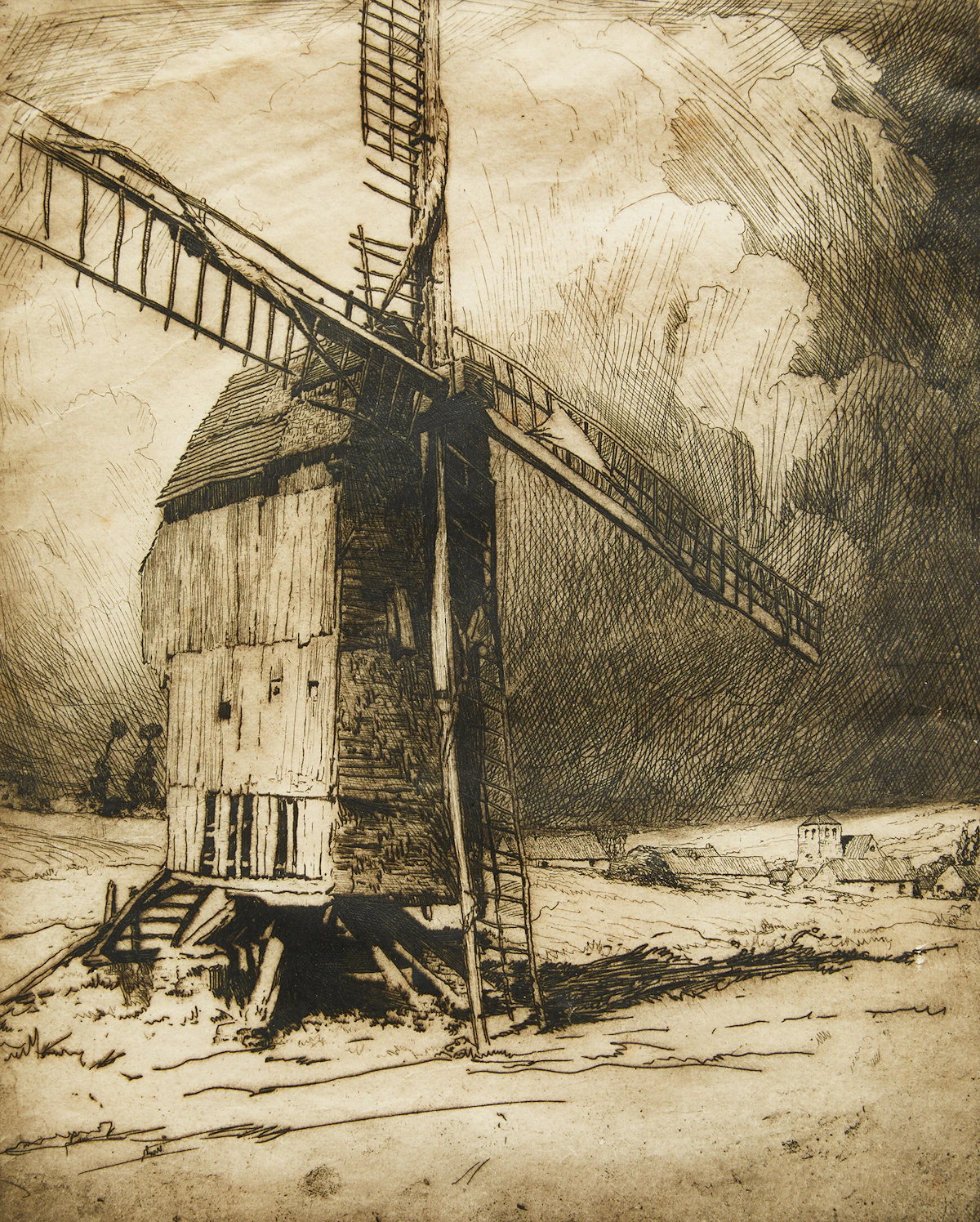 Clarence Alphonse Gagnon, Vieux moulin en Picardie, etching, 1907