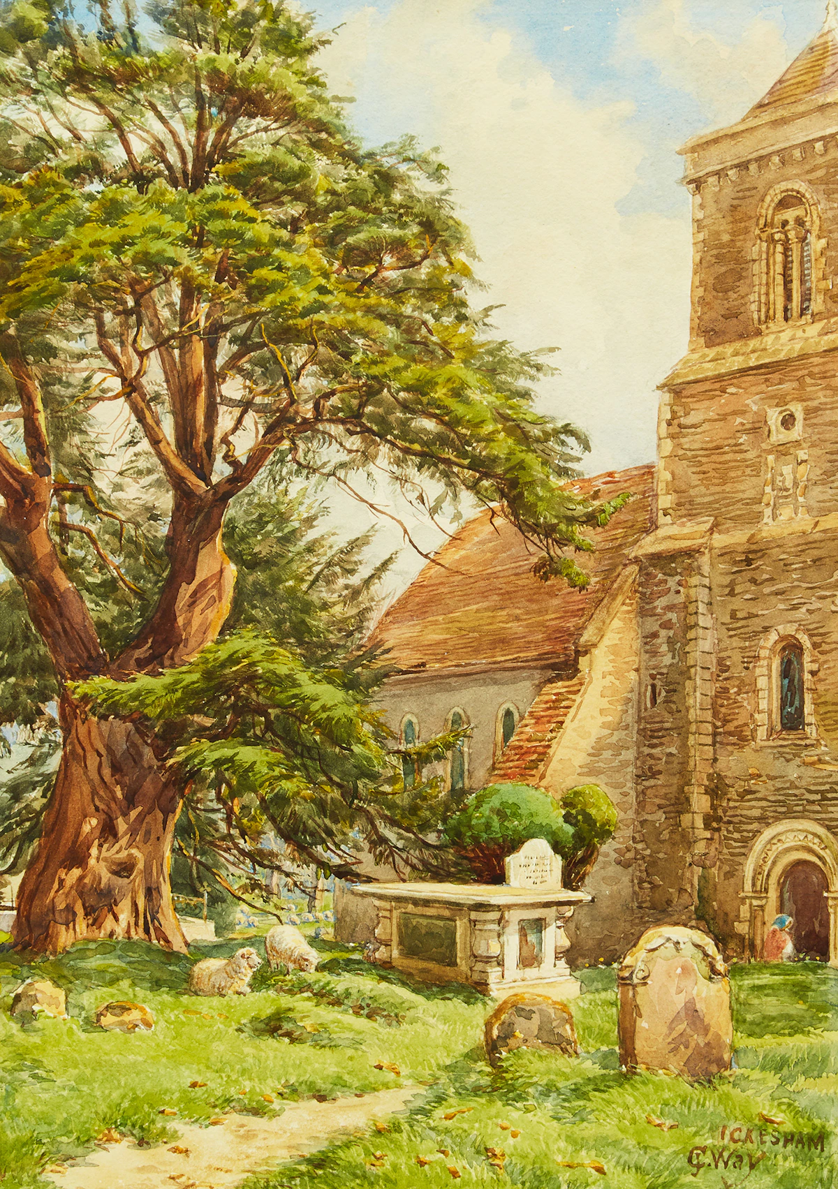 Charles Jones Way, Icklesham, Churchyard , watercolour