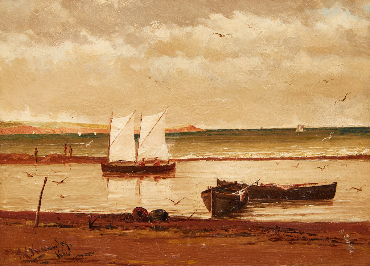 Farquhar McGillivray Strachan Knowles, St. Lawrence River, St. Baptiste, Quebec, oil on board, 1886