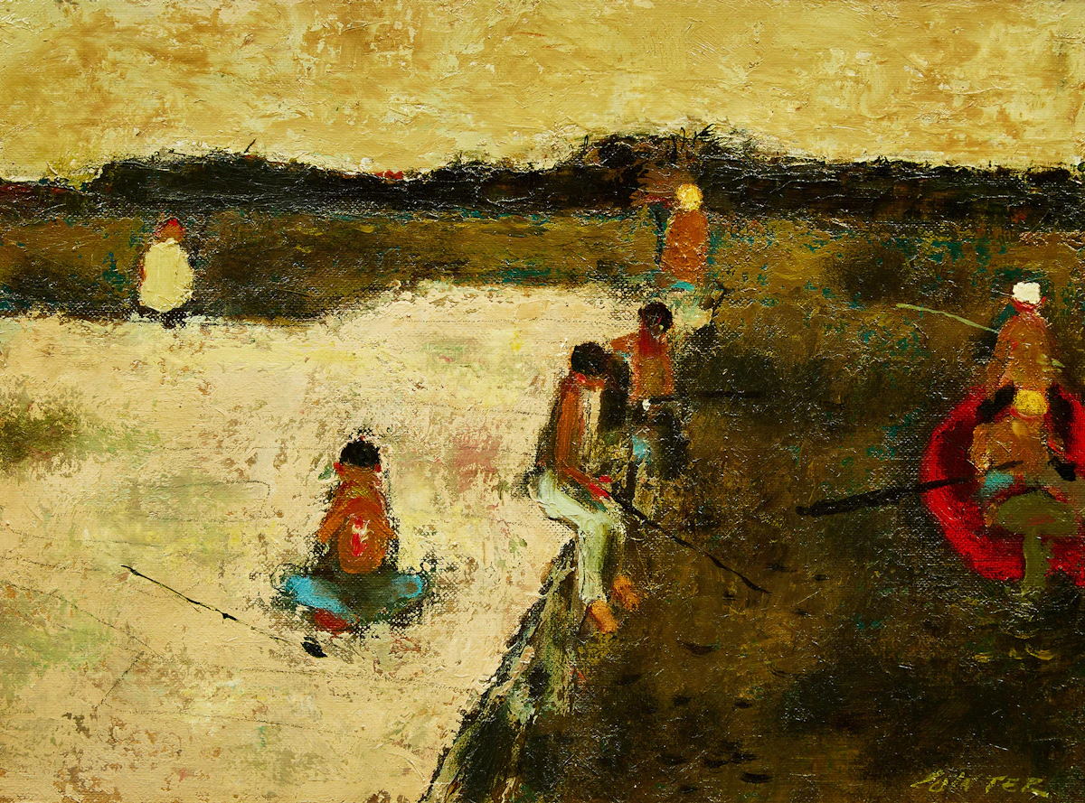 William Arthur Winter, Fishing, oil on canvas board, 1981