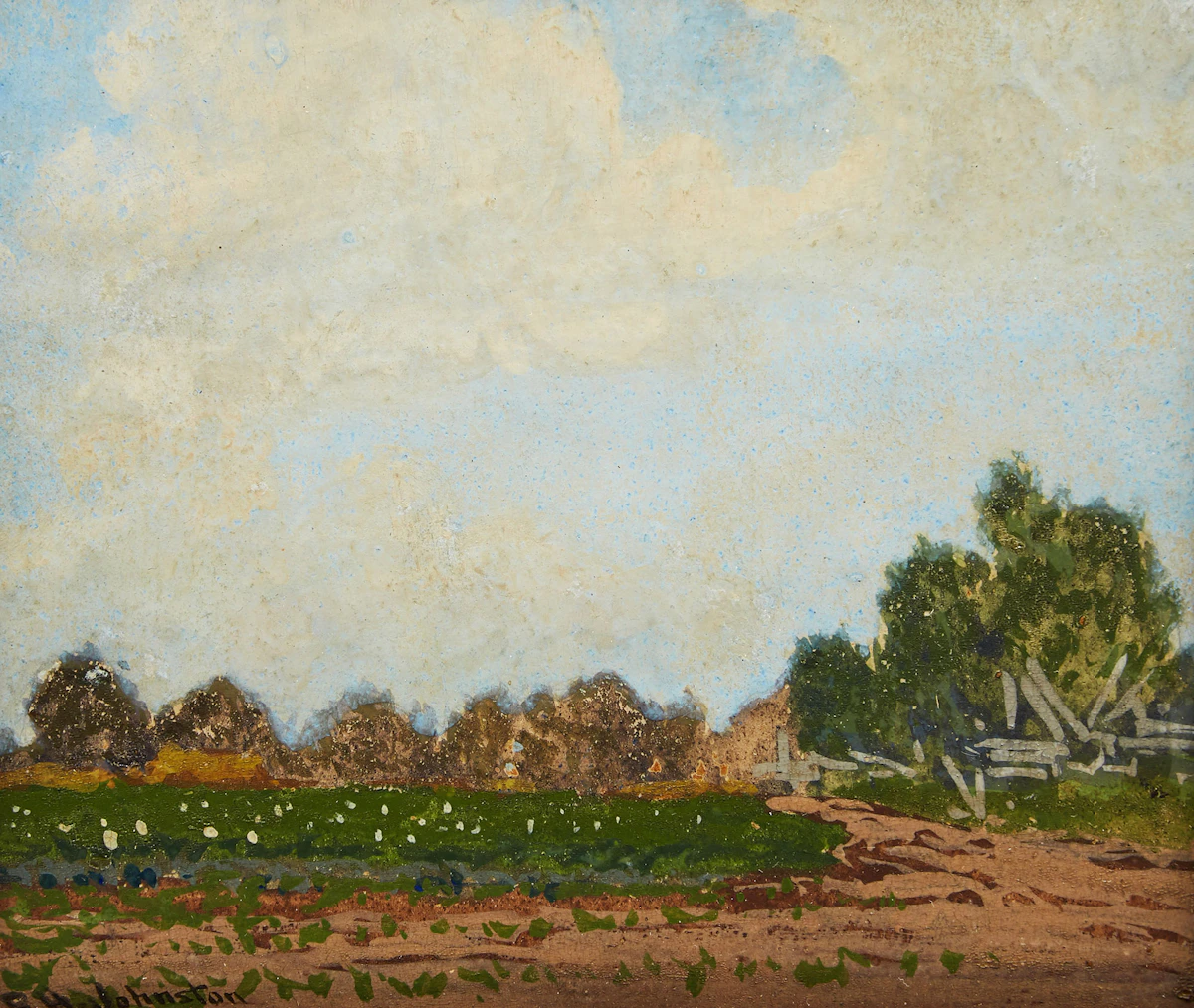 Frank Hans Johnston, The Potato Patch , tempera on card, circa 1920