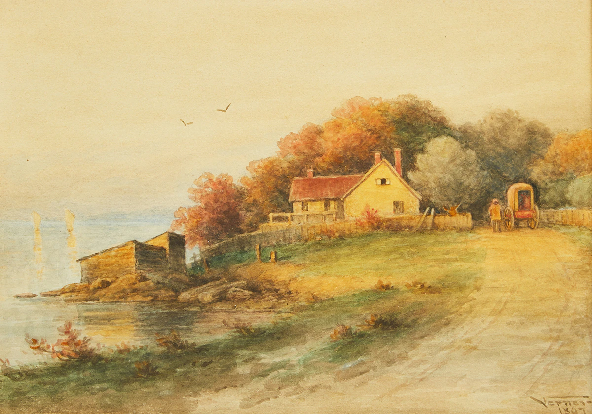 Frederick Arthur Verner, Coastal Landscape, watercolour on paper laid on card, 1897
