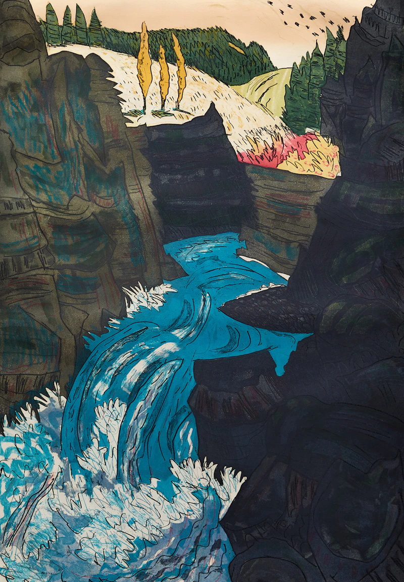 Anne Meredith Barry, Dark Canyon, etching