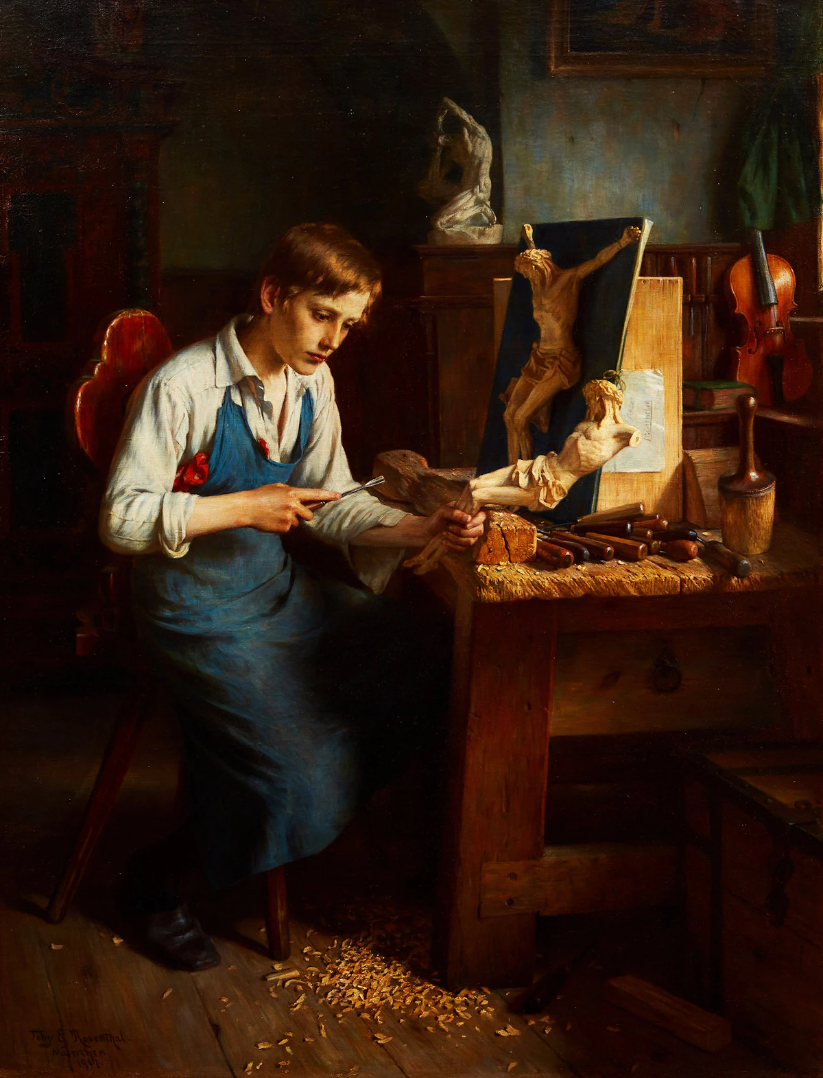 Tobias Edward Rosenthal, The Young Craftsman, oil on canvas, 1917
