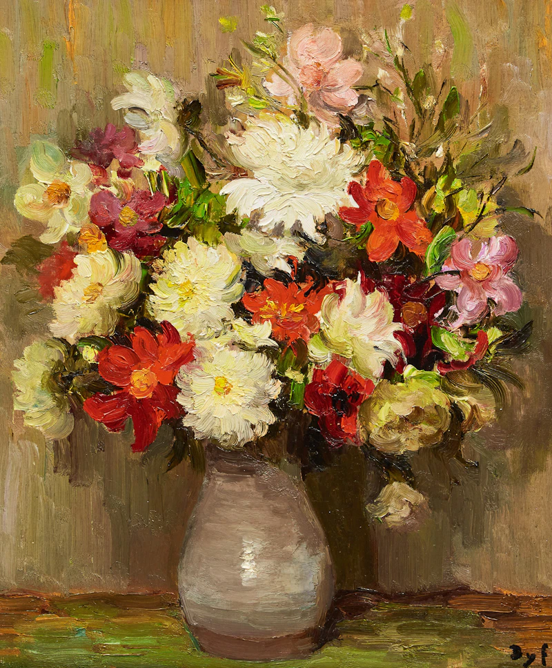 Flowers in a Grey Vase by Marcel Dyf