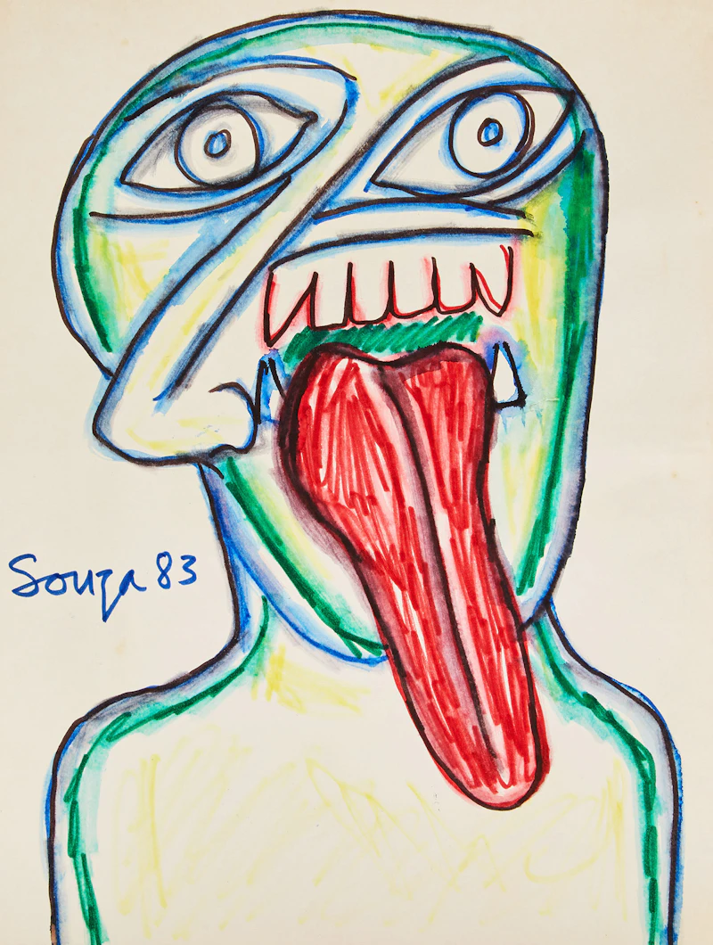 Portrait with tongue out by Francis Newton Souza