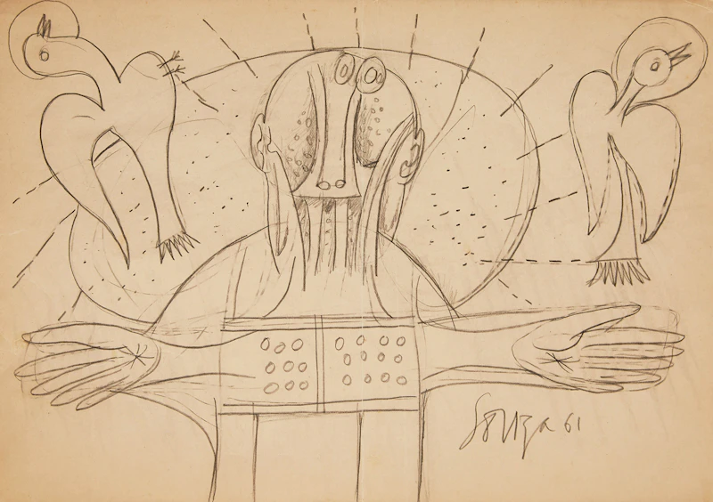Untitled (Figure with Birds)  by Francis Newton Souza