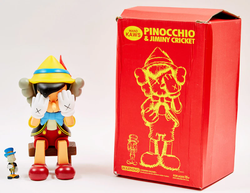 Seated Pinocchio and Jiminy Cricket by KAWS