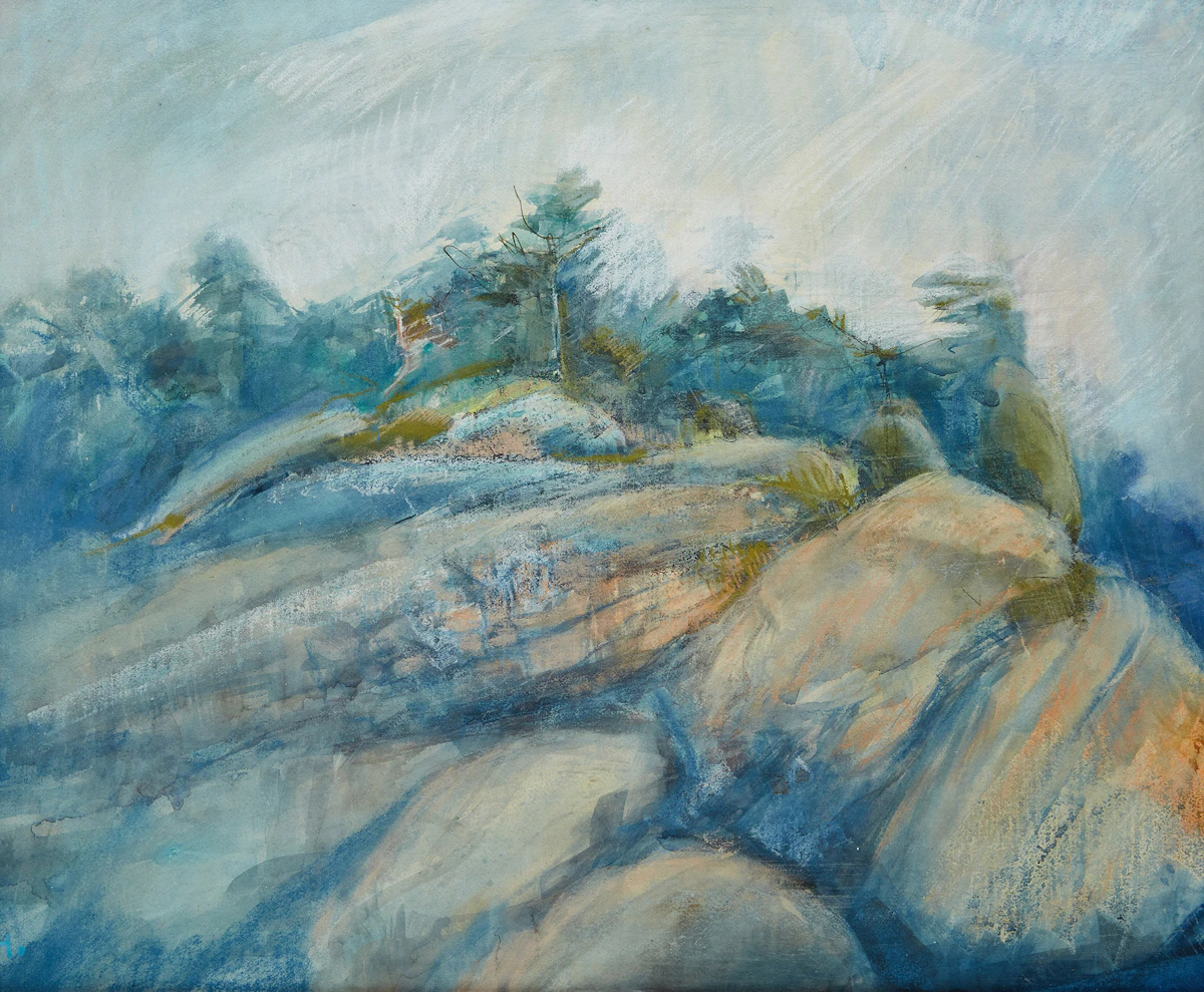 John Hartman, Jack’s Island, Camp Hurontario (Parry Sound) , pastel on paper, 1973