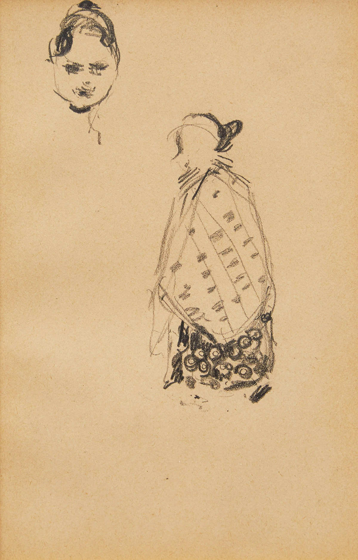 James Wilson Morrice, Venetian Woman and Study of Head; Three Studies of Heads; Study of a Child  , three pencils on paper, 1903