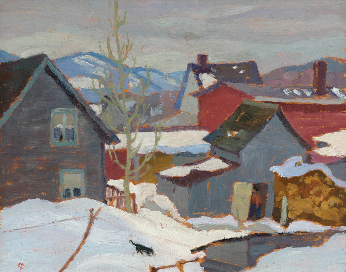 Edwin Headley Holgate, Laurentian Village, oil on board, circa 1930