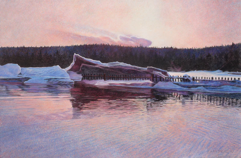 Mary Pratt, Rafted Ice-Sunrise, mixed media on paper