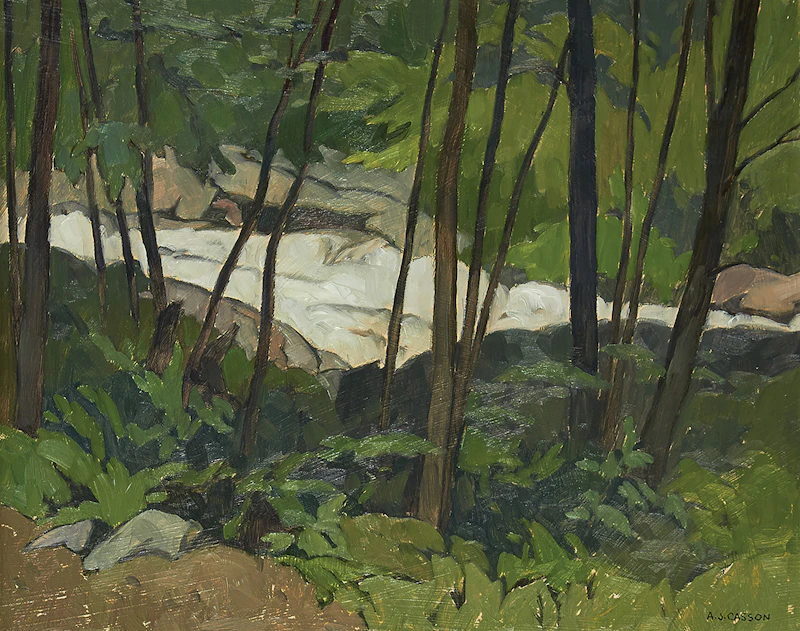 Alfred Joseph Casson, Rapids on the Oxtongue River, oil on board