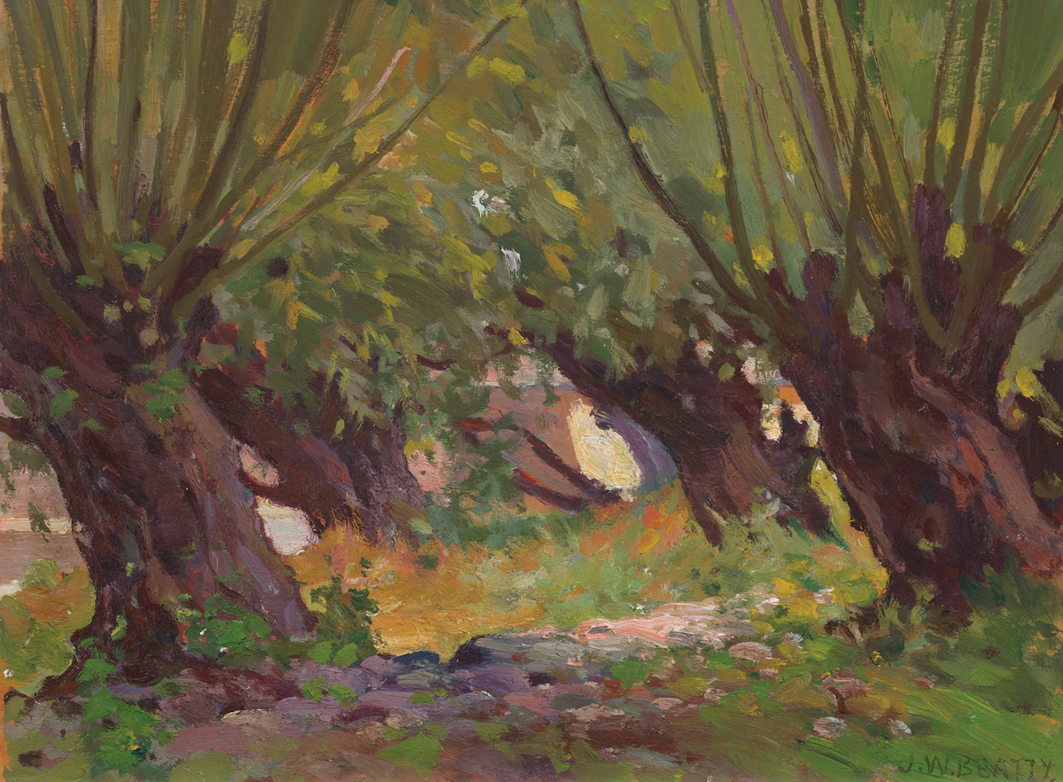 John William Beatty, Forest Interior, oil on board