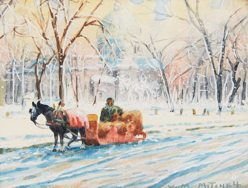 The Little Red Sleigh at Dominion Square, Montreal by Willard Morse Mitchell
