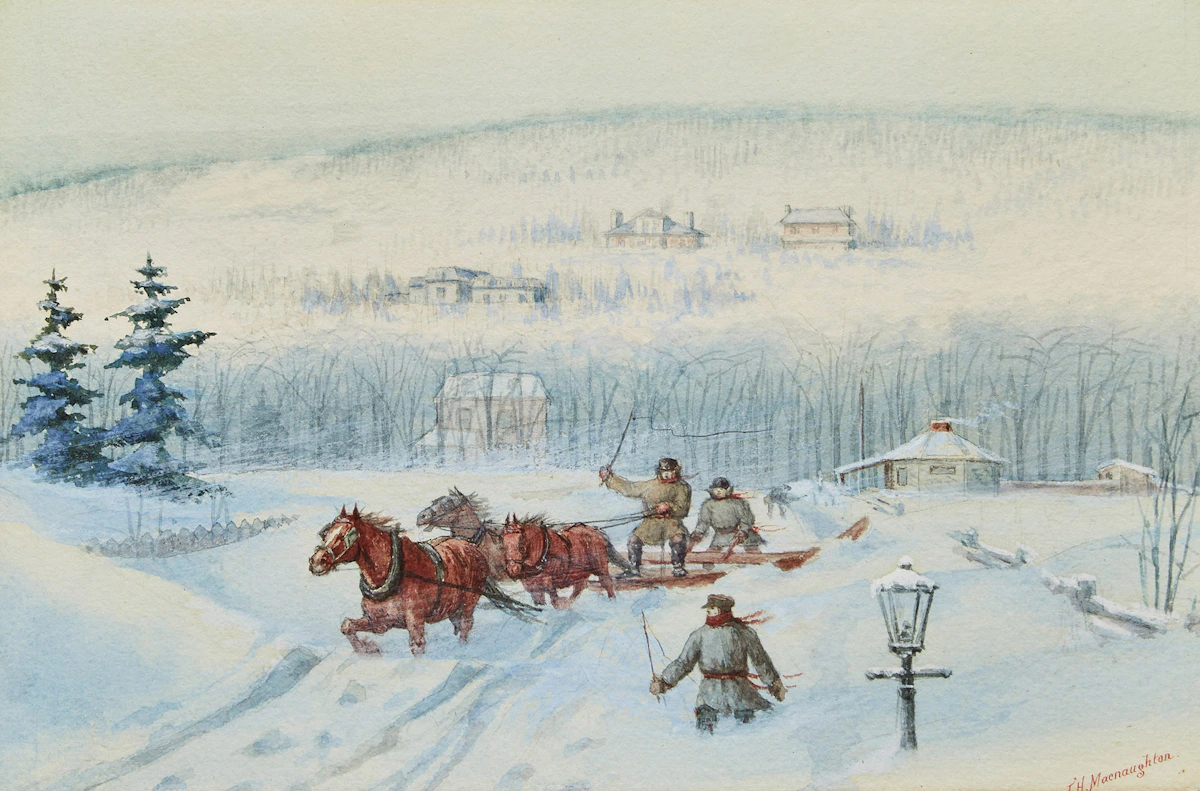 John McNaughton, Snow Plow, Greene Avenue, Montreal; Delivering Milk, Dorchester St., Westmount, Montreal, two watercolours