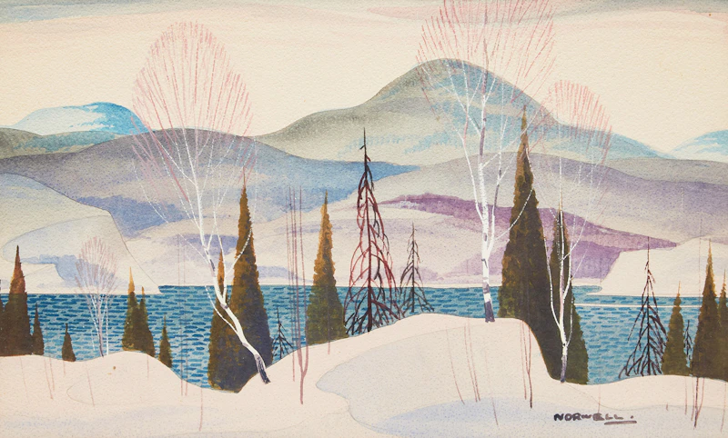 Graham Noble Norwell, Winter Landscape; Aurora Borealis , two watercolours