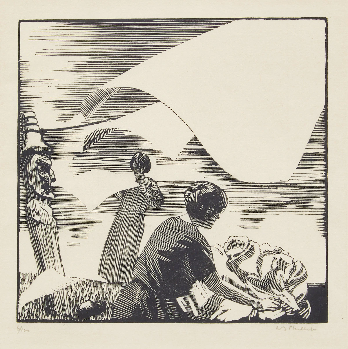 Walter Joseph Phillips, The Clothes Line, Mamalilicoola, woodcut
