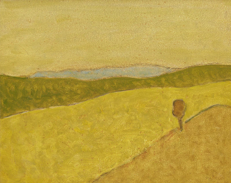 Barker Fairley, Yellows and Blue Distance, oil on masonite