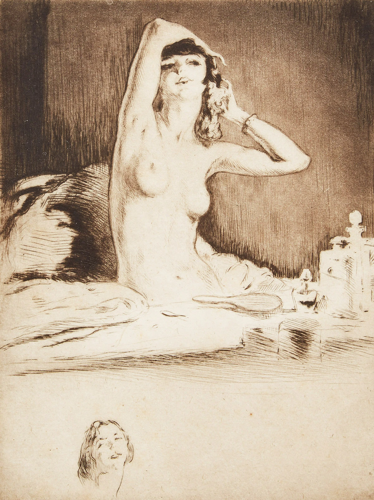 Edgar Chahine, La loge, etching