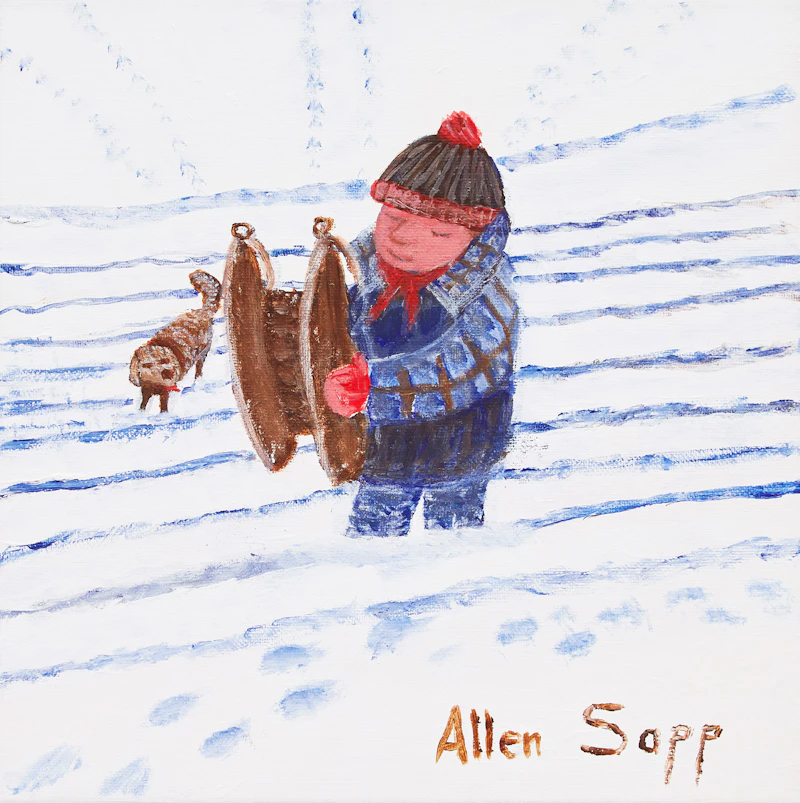 Boy with Sled and Dog by Allen Sapp
