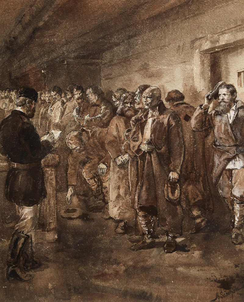 Figural Study (Possibly Alexandrofski Central Prison Scene) by Henry Sandham