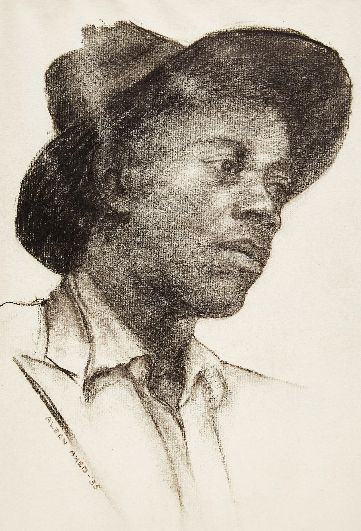 Aleen Elizabeth Aked, Untitled (Portrait of a Man), charcoal on paper, 1935