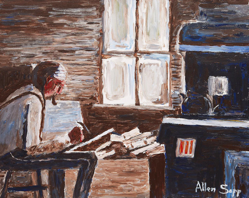 Grandfather is Making a Sled by Allen Sapp