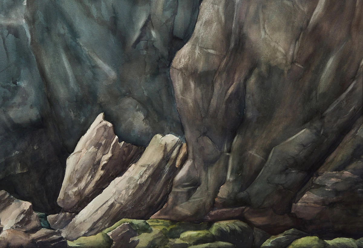 John Doyle, East Coast Rock Face, watercolour, 1989