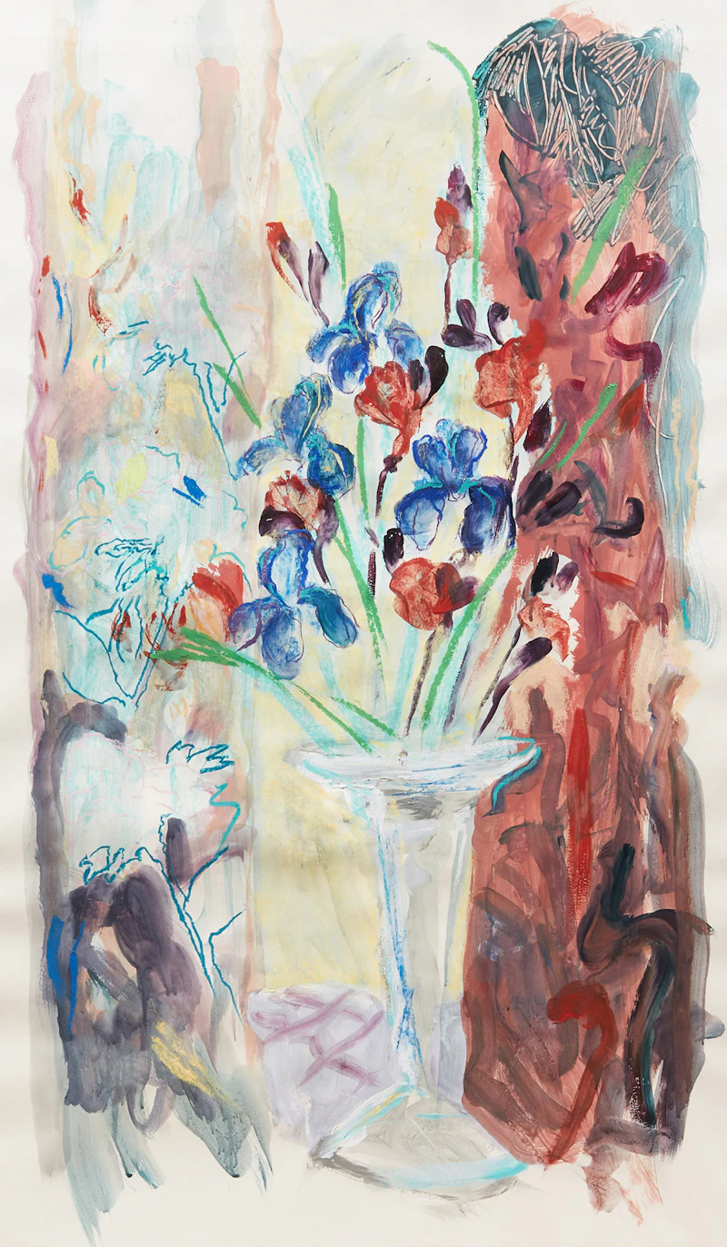 Brian Marshall Schieder, Still Life with Irises, watercolour and pastel