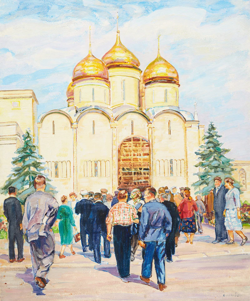 Edith Grace Coombs, Church of the Assumption, Moscow, oil on board