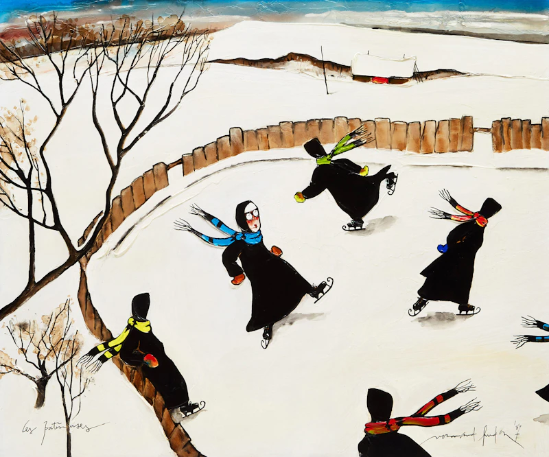 Normand Hudon, Les patineuses, oil on board