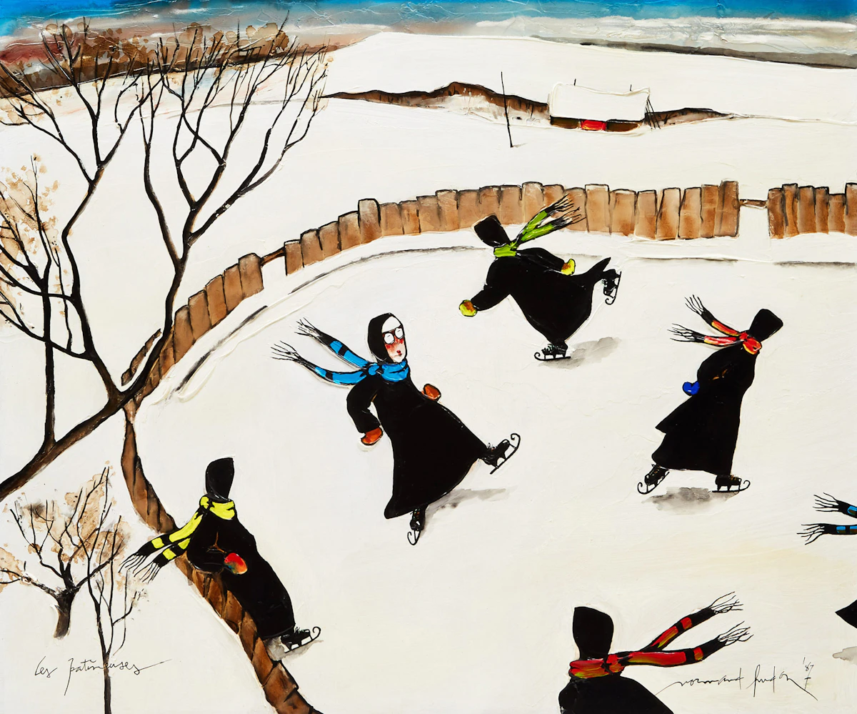 Normand Hudon, Les patineuses, oil on board