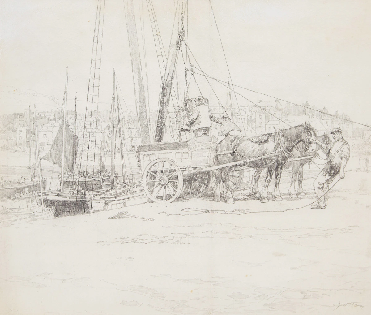 John Wesley Cotton, On the Quay, St Ives, Cornwall, pencil