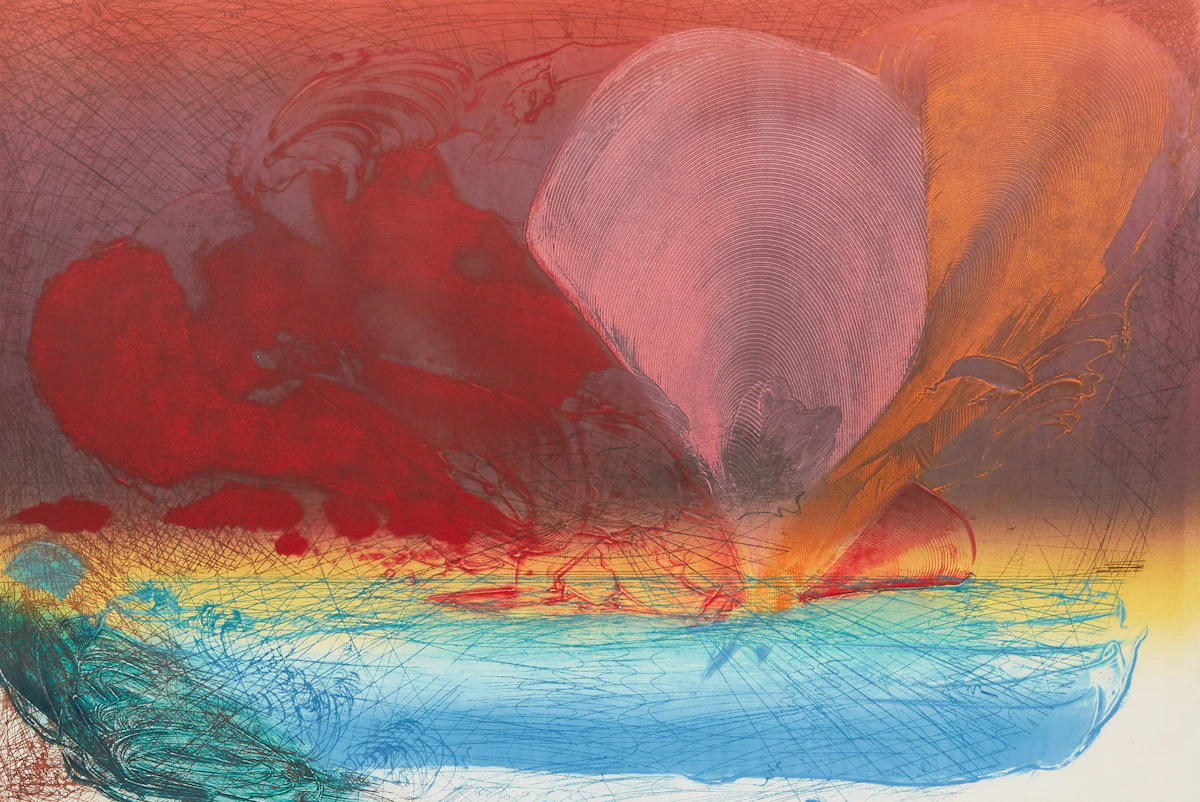 Joseph Drapell, Looking West, etching in colours, 1990