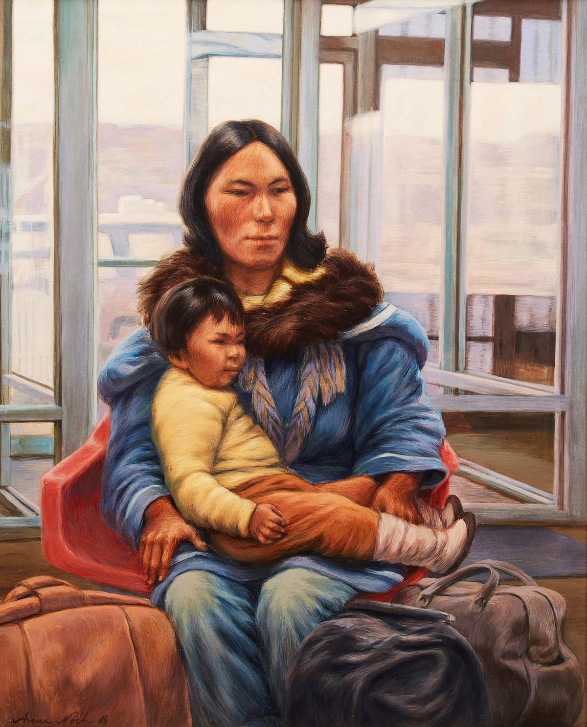 Anna Noeh, Contemporary Nomads at the Airport, oil on board