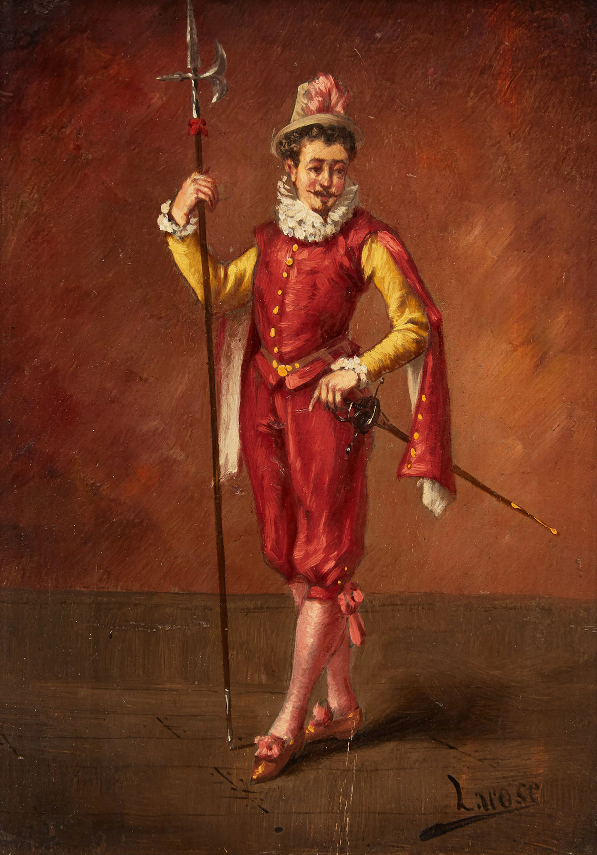 Ludger Larose, Costumed Gentleman, oil on board