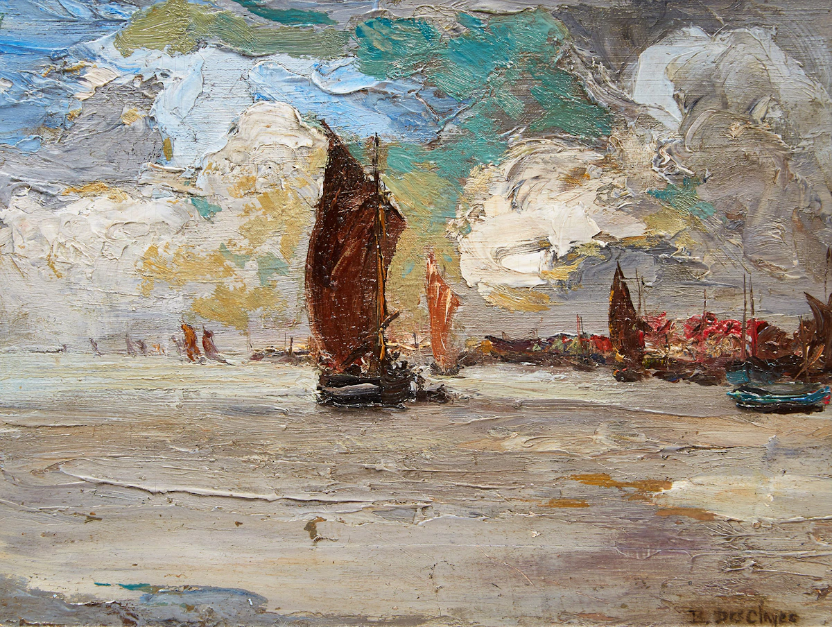 Berthe Des Clayes, Fishing Fleet, Étaples, oil on board