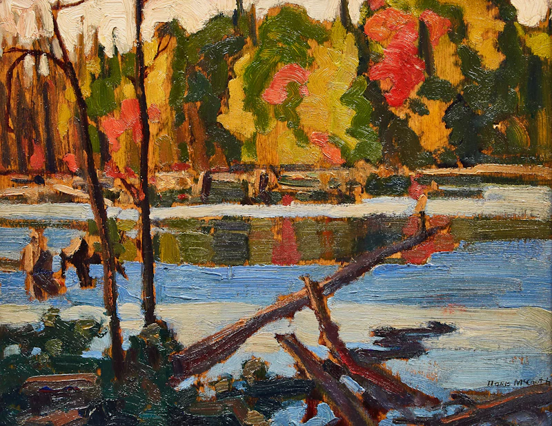 Doris Jean McCarthy, Autumn Lake, double-sided oil on board