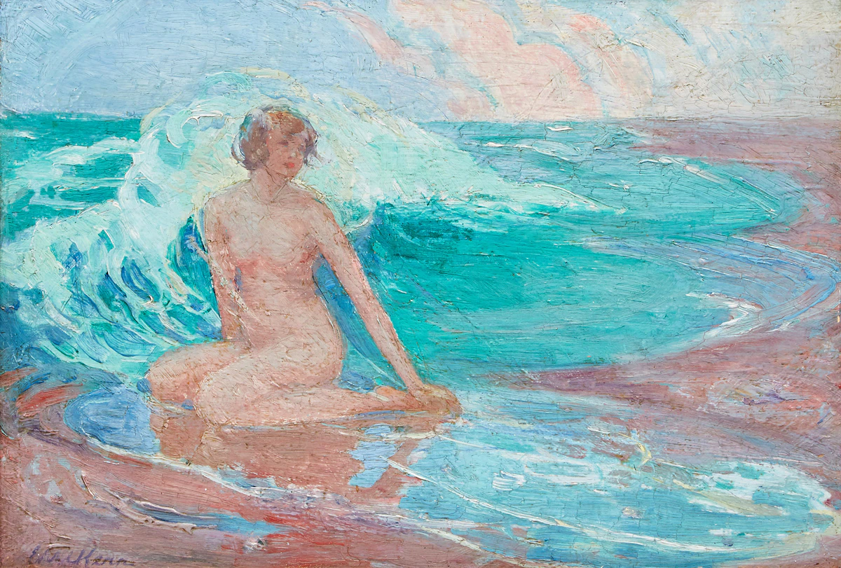 Estelle Muriel Kerr, Woman in the Surf, oil on board