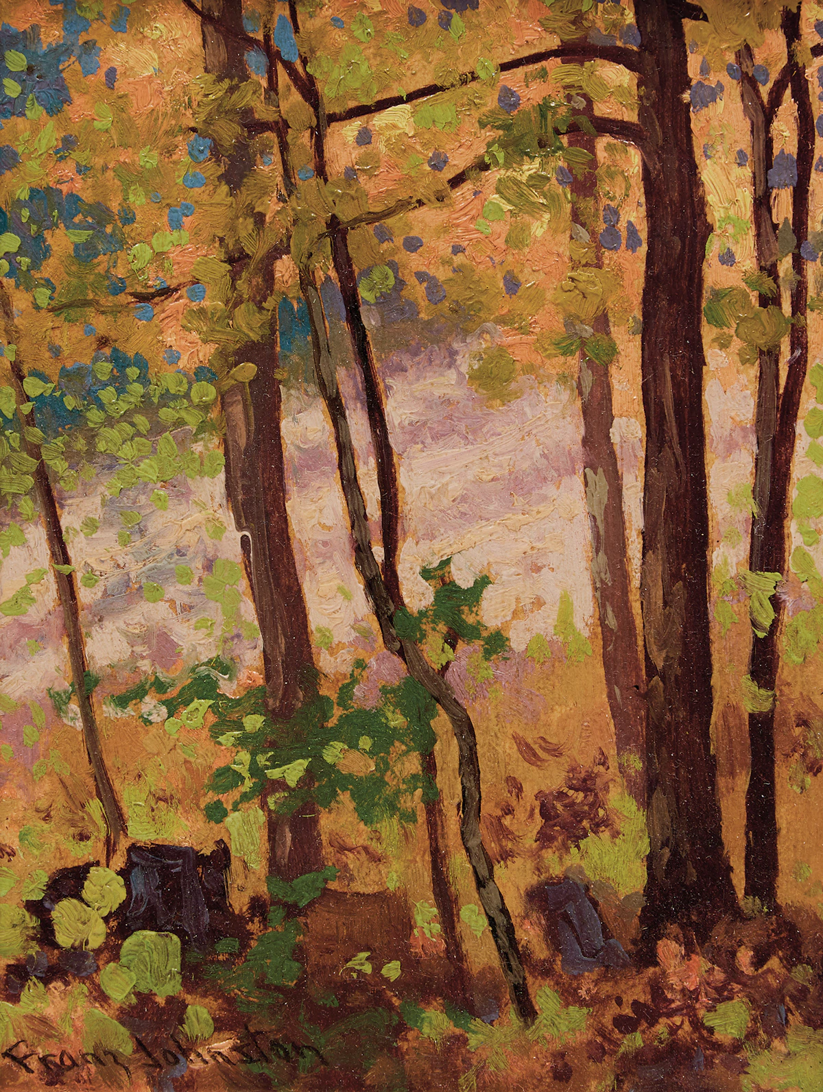 Frank Hans Johnston, Autumn Colour, oil on board