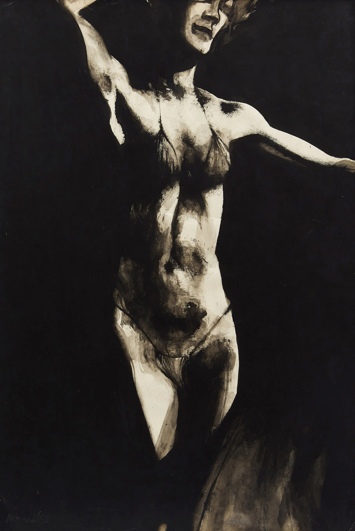 Robert Markle, Untitled Figure Study, tempera on paper, 1963