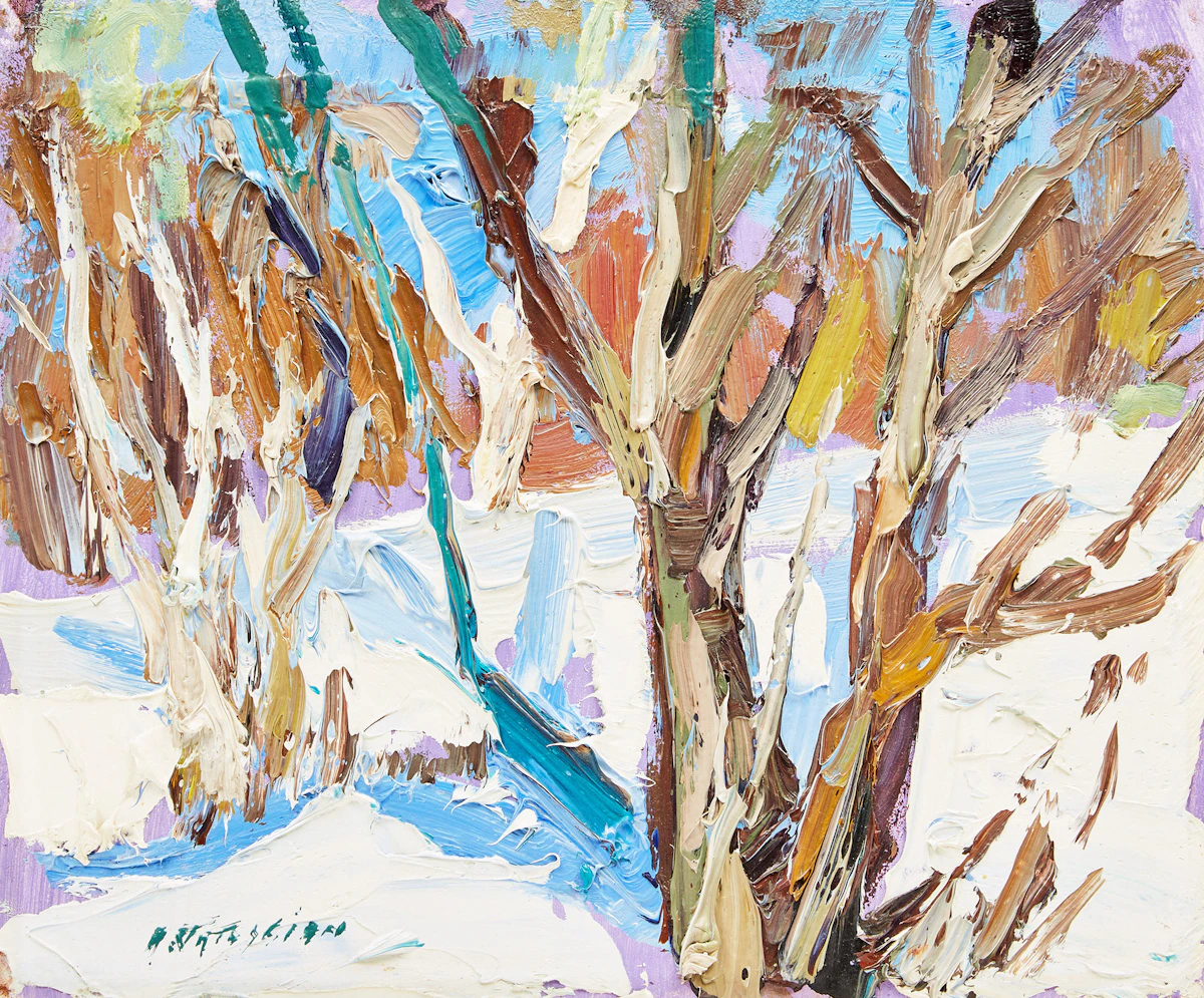 Armand Tatossian, Trees in Winter, oil on board