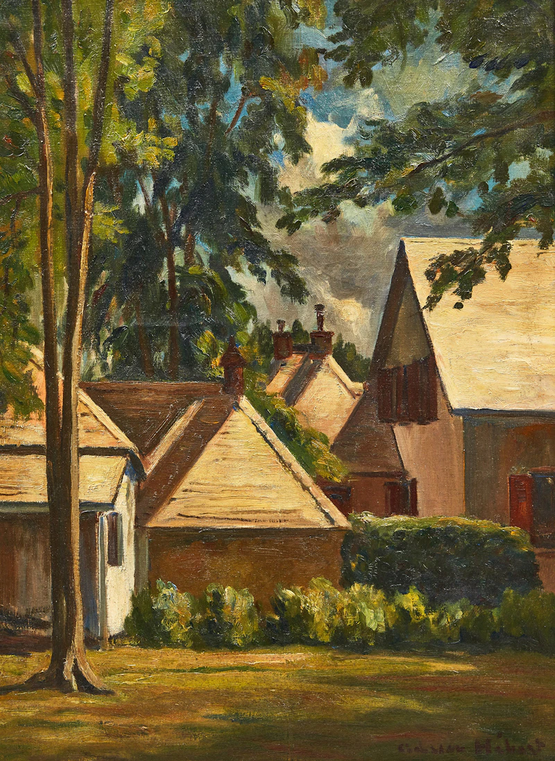 Adrien Hébert, Houses in a Landscape, oil on canvas
