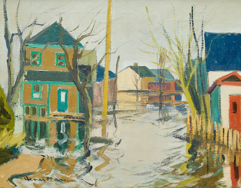 Henri Leopold Masson, Inondation, Pointe Gatineau, oil on canvas